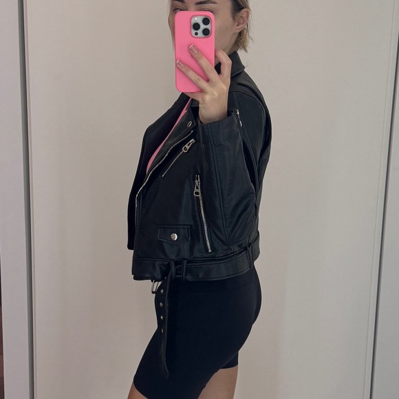 Zara Black Leather Jacket. - Picture 4 of 5